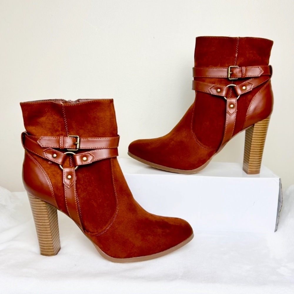 JUSTFAB Rust Orange Suede Lissa Harness Bootie Size 9.5 US/UK 7.5/EU  40.5